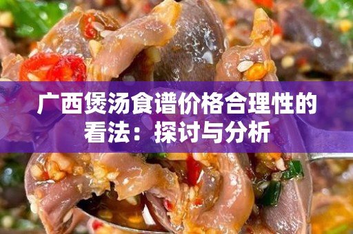 广西煲汤食谱价格合理性的看法：探讨与分析